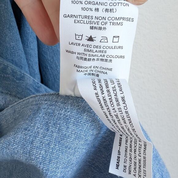 Frank & Oak Clark Blue Denim Relaxed Fit Button Up Long Sleeve Shirt, size L - Picture 8 of 8